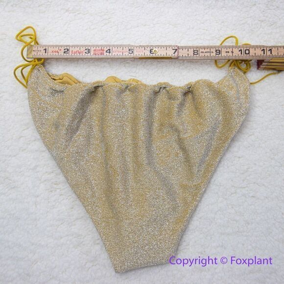 NEW Free People It's Now Cool Gathered Tie Up Bikini Bottom Gold Lurex, size L - Picture 10 of 13